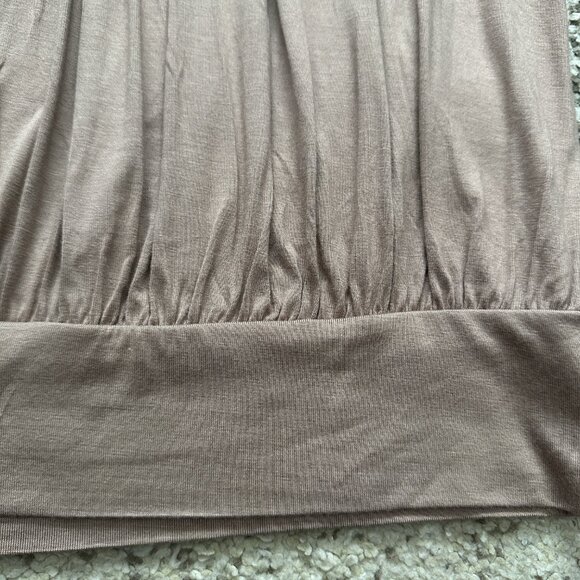 DJT FASHION (M) Warm Taupe Brown Pleated Tee Scoop Blouson Loose Top Coffee Tan - Picture 4 of 11